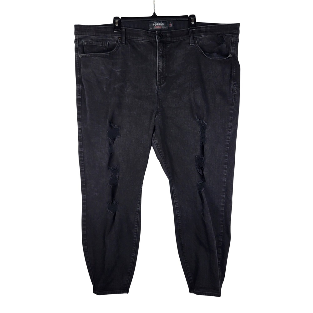 Torrid Jeans Women 28R Black Distressed Skinny Premium Denim Plus Size Casual